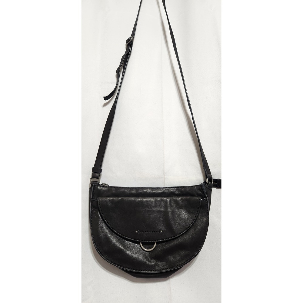 Lucky Brand Vala Black Leather Crossbody Bag Saddle Bag Front Flap D-Ring Detail